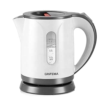 GRIFEMA Bollitore Elettrico Piccolo, 1100W 0,8 Litri per Acqua, con Filtro Anticalcare, Spegnimento Automatico, Corpo in Plastica e Base a 360° - Elettrodomestico da Cucina, GC1001 Global Recycled Standard