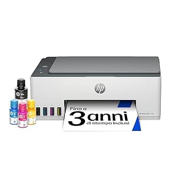 HP Smart Tank 5105 1F3Y3A, Stampante Multifunzione A4 con serbatoio di inchiostro ad alto volume di stampa, stampa fronte/retro manuale, scansione, copia, 22 ppm, USB, Wi-Fi, HP Smart, Bianca