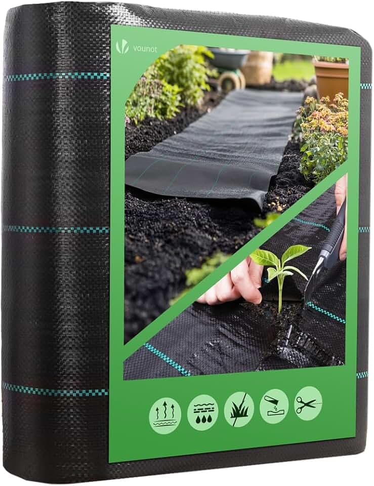 VOUNOT® Telo Pacciamatura 2m x 10m 100g/m², Telo Anti Erbacce per Orto, Giardino, Stabilizzazione UV, Nero