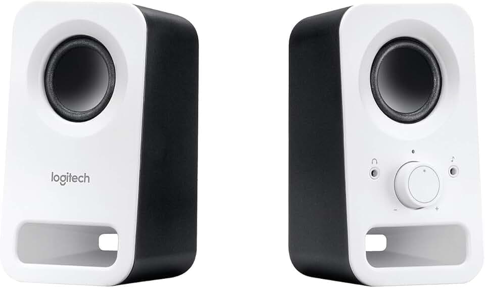Logitech Z150 Altoparlanti Stereo Multimediali Compatti, Ingresso Audio Da 3.5 Mm, Controlli Integrati Jack Per Cuffie, Presa Eu e It, Computer, Smartphone Tablet, Lettore Musicale, Bianco