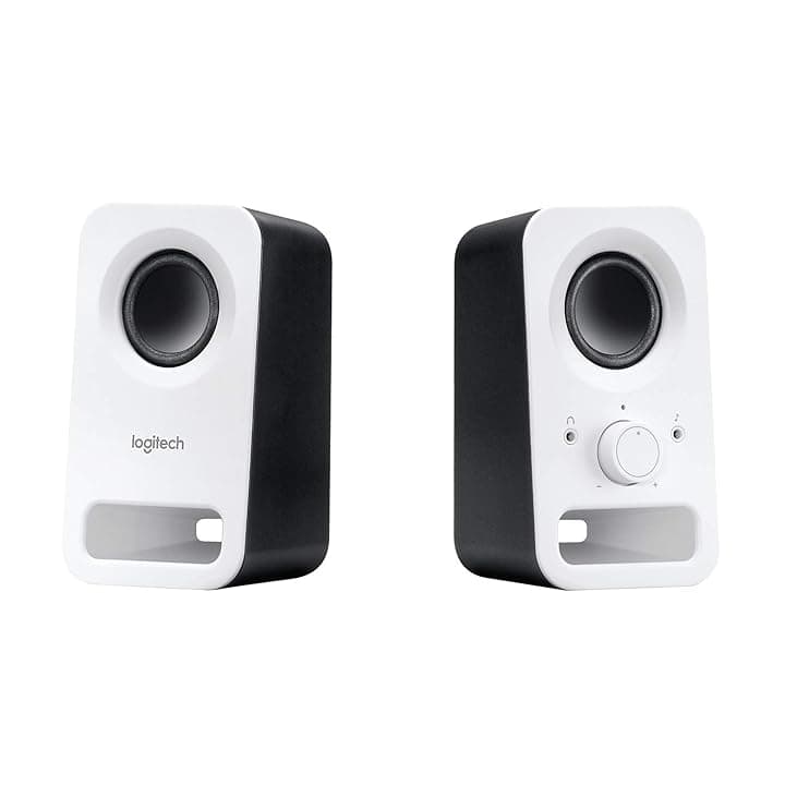 Logitech Z150 Altoparlanti Stereo Multimediali Compatti, Ingresso Audio Da 3.5 Mm, Controlli Integrati Jack Per Cuffie, Presa Eu e It, Computer, Smartphone Tablet, Lettore Musicale, Bianco