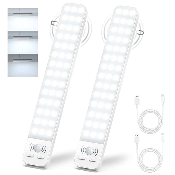Generico Luci Armadio LED con Sensore, Luce Sottopensile Cucina LED 2000mAh Ricaricabile USB, Luce LED Magnetica Sottopensile, Lampada LED Ricaricabile per Guardaroba, Cucina e Corridoio (2 Pezzi)