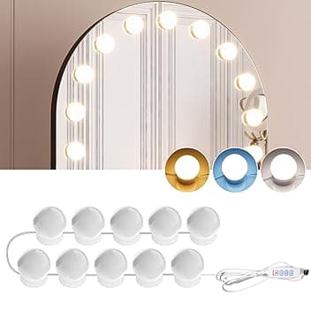 Luci da Specchio di Vanità 10 Lampadine per Trucco Dimmerabili 3000K/4000K/9000K Temperatura Colore Regolabile, Alimentazione Tramite USB, Adesive