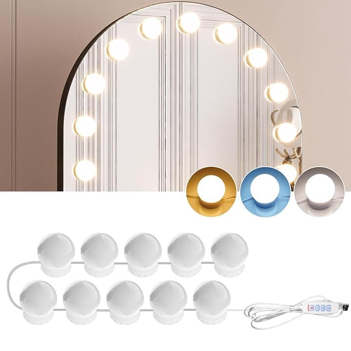 Luci da Specchio di Vanità 10 Lampadine per Trucco Dimmerabili 3000K/4000K/9000K Temperatura Colore Regolabile, Alimentazione Tramite USB, Adesive