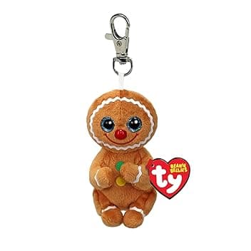 TY Beanie Bellies Clips - Anello Porta Chiavi di Peluche, Cookie il Biscotto Pan di Zenzero con gli Occhioni Verdi Glitter, gli Animaletti con il Pancino Morbido Originali Ty - 12 Cm - T43118