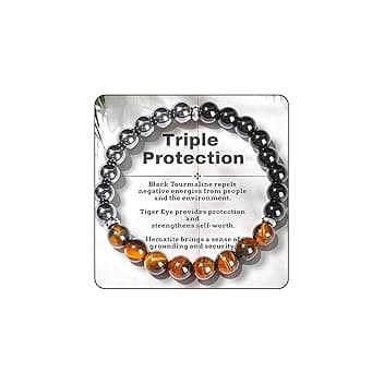 AstraGlam tripla protezione braccialetto con occhio di tigre, tormalina nera e ematite – Forza, Protezione & Equilibrio per uomo donna, regalo per festa della mamma, festa del papà, Natale,