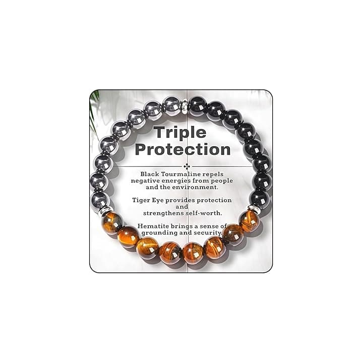 AstraGlam tripla protezione braccialetto con occhio di tigre, tormalina nera e ematite – Forza, Protezione & Equilibrio per uomo donna, regalo per festa della mamma, festa del papà, Natale,
