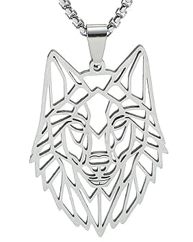 AORHOFJ Collana a forma di lupo con catena regolabile, in acciaio inox, ciondolo rotondo cavo, Acciaio inossidabile,collana back to school,