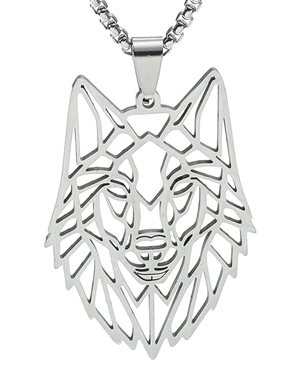 AORHOFJ Collana a forma di lupo con catena regolabile, in acciaio inox, ciondolo rotondo cavo, Acciaio inossidabile,collana back to school,