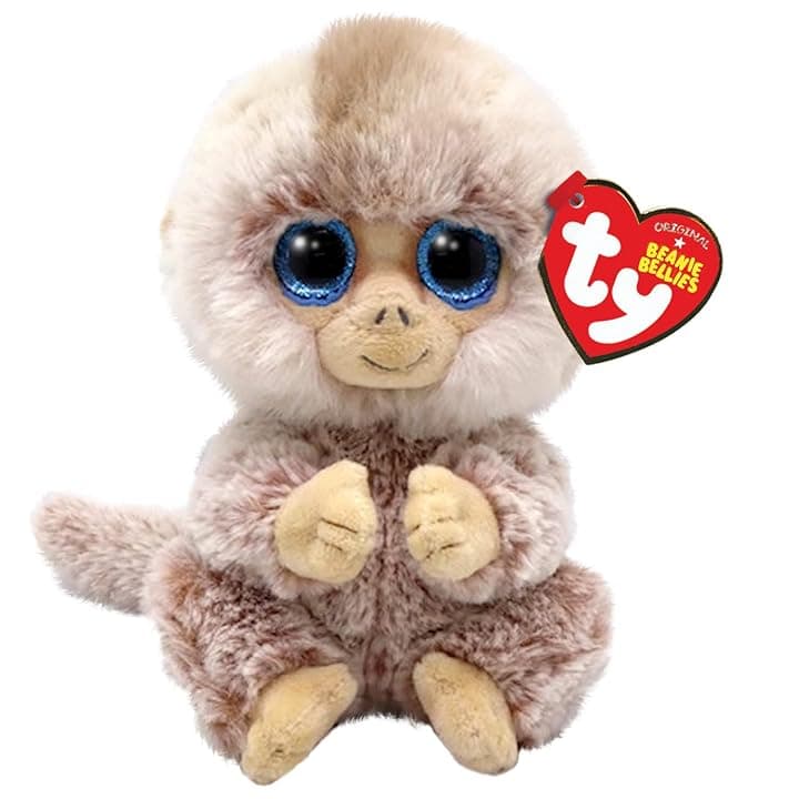 TY Beanie Bellies Stubby la Scimmietta con gli Occhioni Azzurri Glitter, i Coccolosi Animaletti di Peluche con il Pancino Morbido Originali Ty 20 Cm T41036