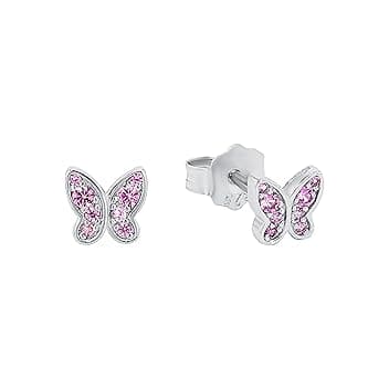 s.Oliver sOliver Orecchini a bottone in argento Sterling 925 per bambine, con zirconi sintetici, a forma di farfalla, forniti in una confezione regalo per gioielli