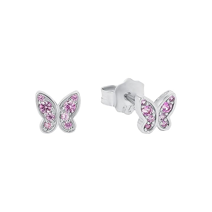 s.Oliver sOliver Orecchini a bottone in argento Sterling 925 per bambine, con zirconi sintetici, a forma di farfalla, forniti in una confezione regalo per gioielli