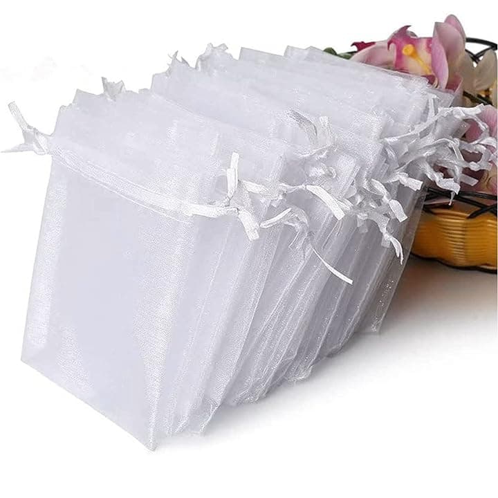Jonami Sacchetti Organza Bianchi Portaconfetti 7x9 cm Bomboniere Confetti Gioielli Caramelle - 100 pz