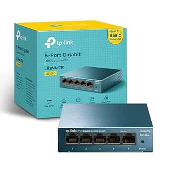 TP-Link Ls105G Switch Ethernet 5 Porte Gigabit, Sdoppiatore Ethernet, Struttura In Metallo, 802.1P/Dscp Qos, Funzionamento Silenzioso, Montaggio Desktop, Blu, 9.98 x 9.8 x 2.5 cm; 190 grammi