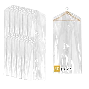 20 Custodie per Abiti 60x120cm Trasparenti - Sacchetti Vestiti Armadio Antipolvere per Tintorie, Giacche e Camicie