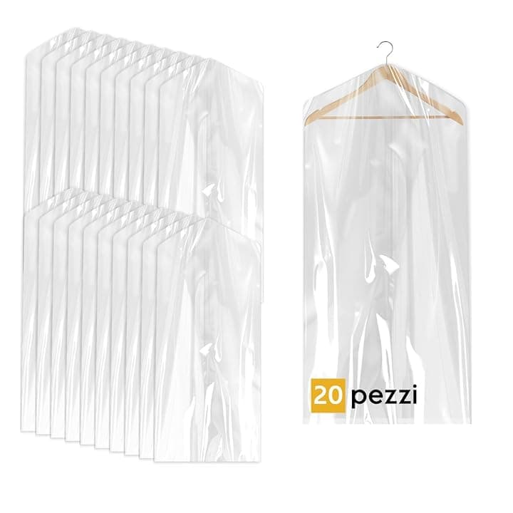 20 Custodie per Abiti 60x120cm Trasparenti - Sacchetti Vestiti Armadio Antipolvere per Tintorie, Giacche e Camicie