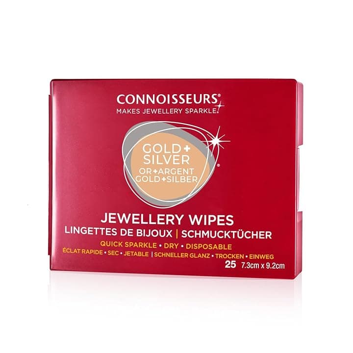 Connoisseurs Connoisseurs Pulizia Panno Gioielli - Adatto per Pulire Argento Ed Oro - Scudo Anti Ossidazione per Lucentezza - 25 Panni a Secco Non Tossici