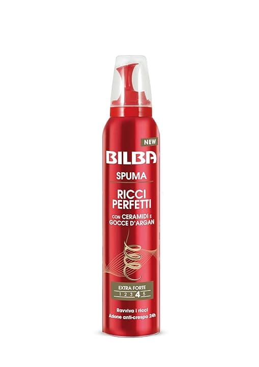 Bilba, Spuma con Germe Di Grano - Schiuma Capelli Ricci Perfetti con Ceramidi e Gocce d'Argan - Formula Professionale a Tenuta Extra Forte - Ravviva i Ricci con Azione Anticrespo per 24 h - 200 ml