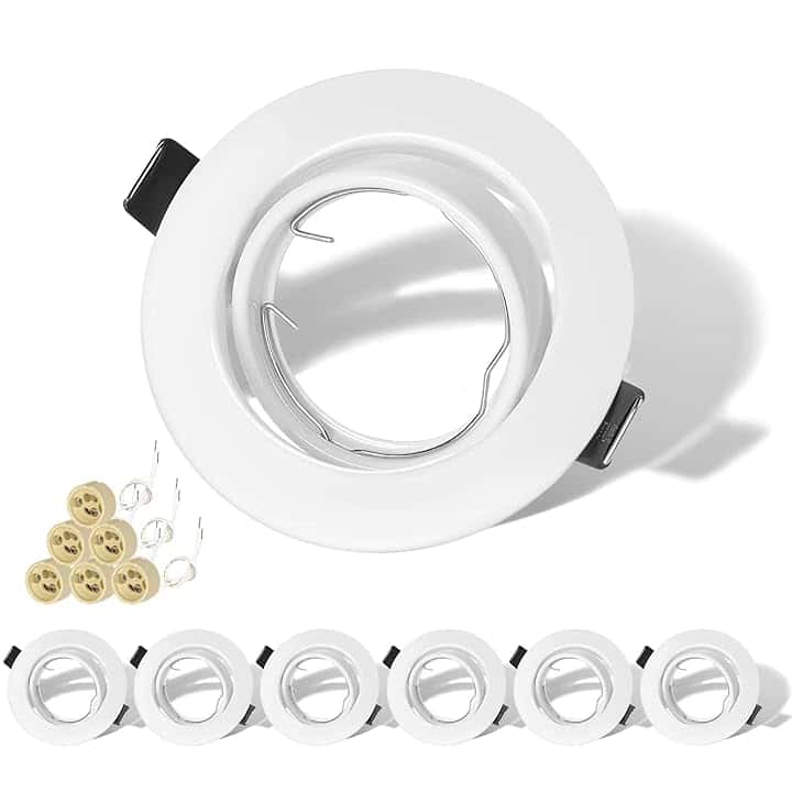 Set di 6 Faretti LED da Incasso per Cartongesso, Rotondi Bianchi Orientabili a 30° con Portalampada GU10, Compatibili con Lampadine LED e Alogene da 50mm, Cornice Portafaretto per Soffitto