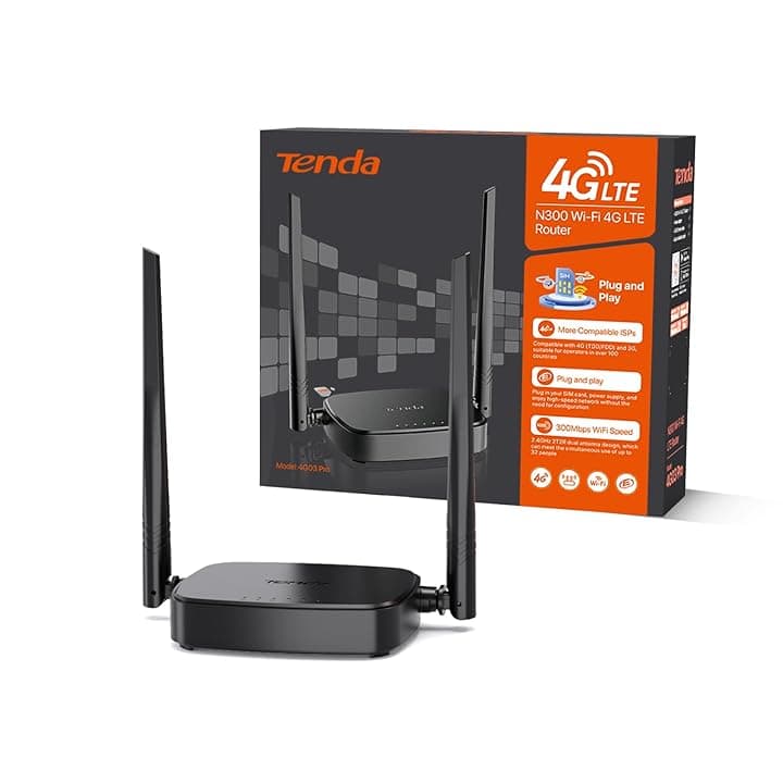 Tenda 4G03 Pro 4G LTE Cat4 Wireless N300Mbps Router, WiFi Router with SIM, Charging with Power Bank, Two External Antennas, LAN/WAN Port, 4G SIM Modems, No Configuration, Plug & Play