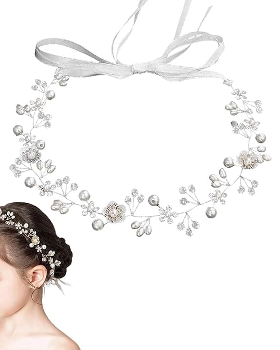 GONZTEL GONZTEL 1 Pezzo Coroncina Comunione Bambina Argento, Elegante Fiori per Capelli per Prima Comunione e Battesimo