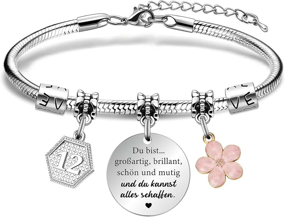 VerLuky Braccialetto con Charm per Bambina, Regali per Adolescenti, Braccialetti di Compleanno, Braccialetto d'ispirazione, Braccialetto Portafortuna, Regali Personalizzati Compleanno per Ragazze