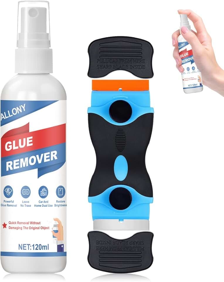 Allony Rimuovi Colla, 120 ml Togli Silicone, Rimuovi Silicone, Rimuovi Colla Adesivi, Dotato di Raschietto Multifunzionale per Rimuovere Velocemente Adesivi, Etichette e Residui di Colla