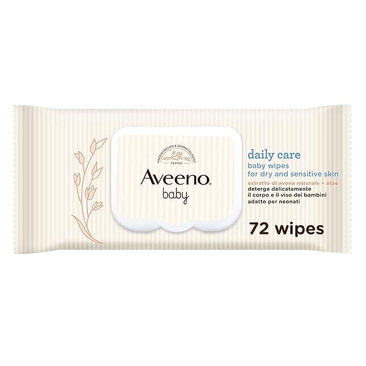 Aveeno Baby Daily Care Salviettine umidificate e delicate per neonati e bambini, Salviette neonato con Estratto di Avena e Aloe, Salviettine neonato senza profumo, solfati e alcol,72 pezzi