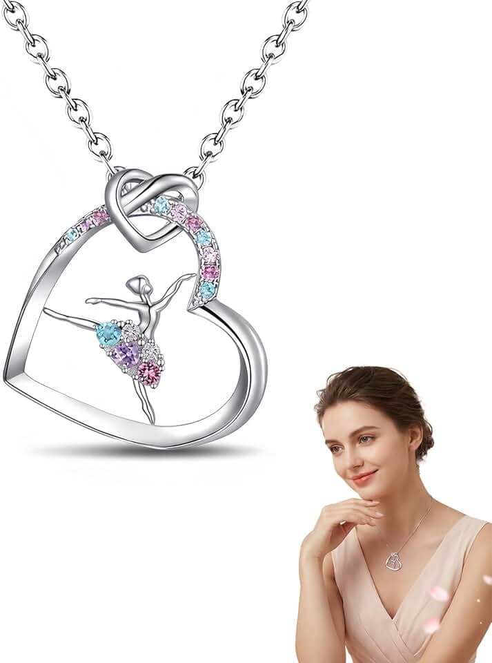 YEDOUALE Collana da Danza per Ragazze con Ciondolo a Cuore in Cristallo, Collana Ballerina Elegante, Regalo di Compleanno per Figlia e Nipote, Lunghezza 45+5 cm