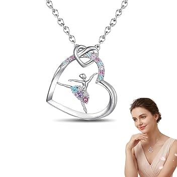 YEDOUALE Collana da Danza per Ragazze con Ciondolo a Cuore in Cristallo, Collana Ballerina Elegante, Regalo di Compleanno per Figlia e Nipote, Lunghezza 45+5 cm