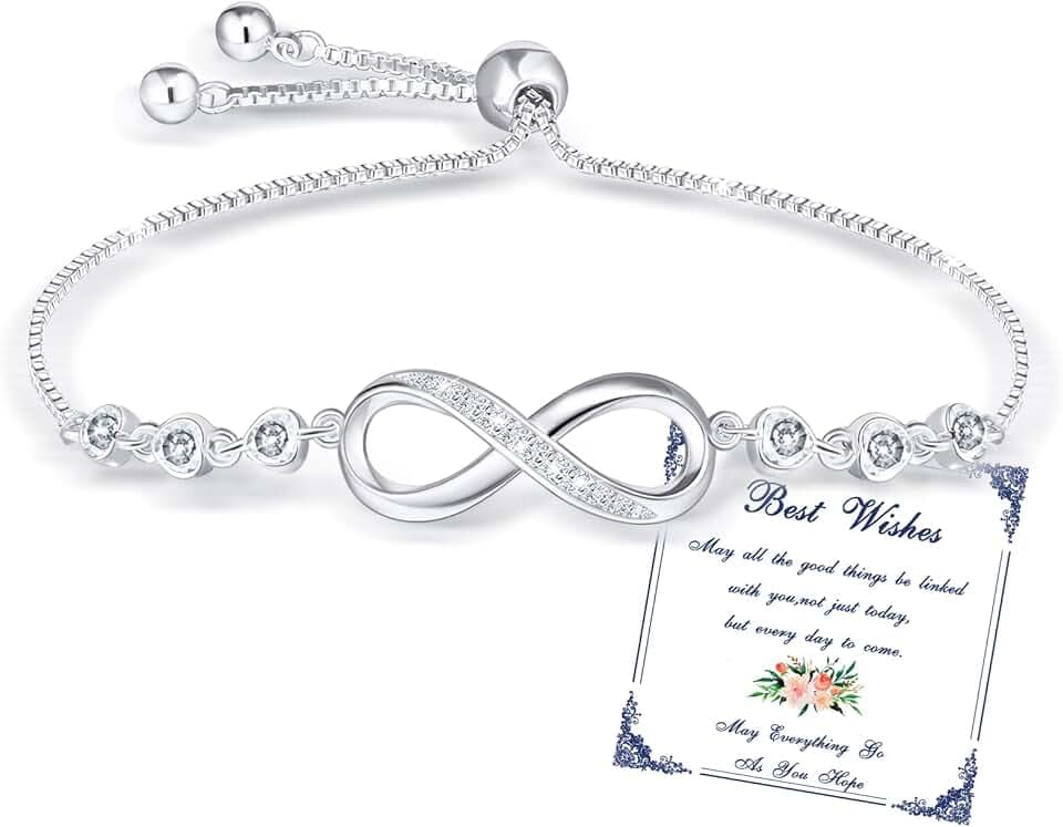Esmoly Bracciale Donna Argento Infinito Braccialetto Cuore Zircone Regolabile Regalo Donna Ragazza