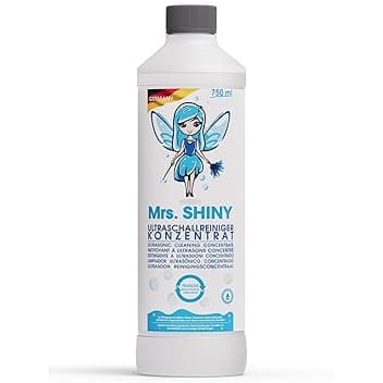 Mrs. SHINY Mrs. SHINY - Detergente a ultrasuoni concentrato per occhiali, gioielli, dentiere e altro ancora - Per tutti i dispositivi di pulizia a ultrasuoni - Lavaggio ultrasuoni - 750 ml Compact by Design (certificazione sviluppata da Amazon)