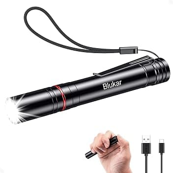 Blukar Torcia LED Mini Ricaricabile, Torcia Penna Tascabile con Clip