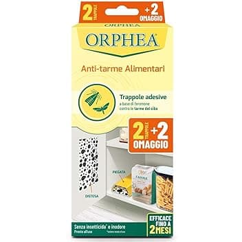 Orphea Antitarme Alimentare, Trappole Adesive Contro Le Tarme Del Cibo, Farfalline, Senza Insetticida e Inodore, 1 Confezione Contenente 4 Trappole Adesive