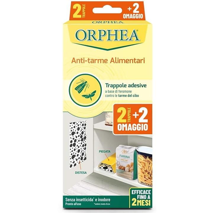 Orphea Antitarme Alimentare, Trappole Adesive Contro Le Tarme Del Cibo, Farfalline, Senza Insetticida e Inodore, 1 Confezione Contenente 4 Trappole Adesive