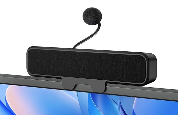 USB Altoparlanti per Computer con Microfono Staccabile, Altoparlante da Scrivania Plug and Play con Clip per Monitor, Suono Stereo & Bassi, Ideali per PC, PS5, Switch 2 e Laptop