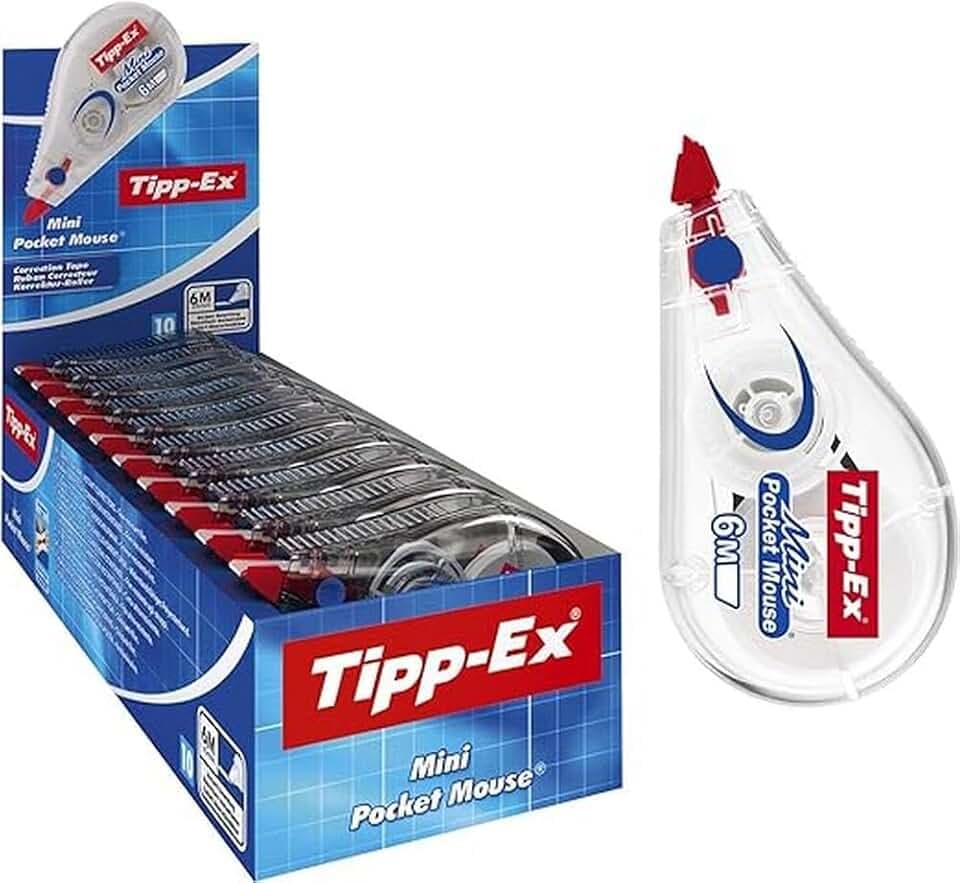 Tipp-Ex Mini Pocket Mouse, Correttore A Nastro, Fornitura Cancelleria Scuola E Ufficio, Confezione Da 10 Unità, Bianco, 6 M X 5 mm