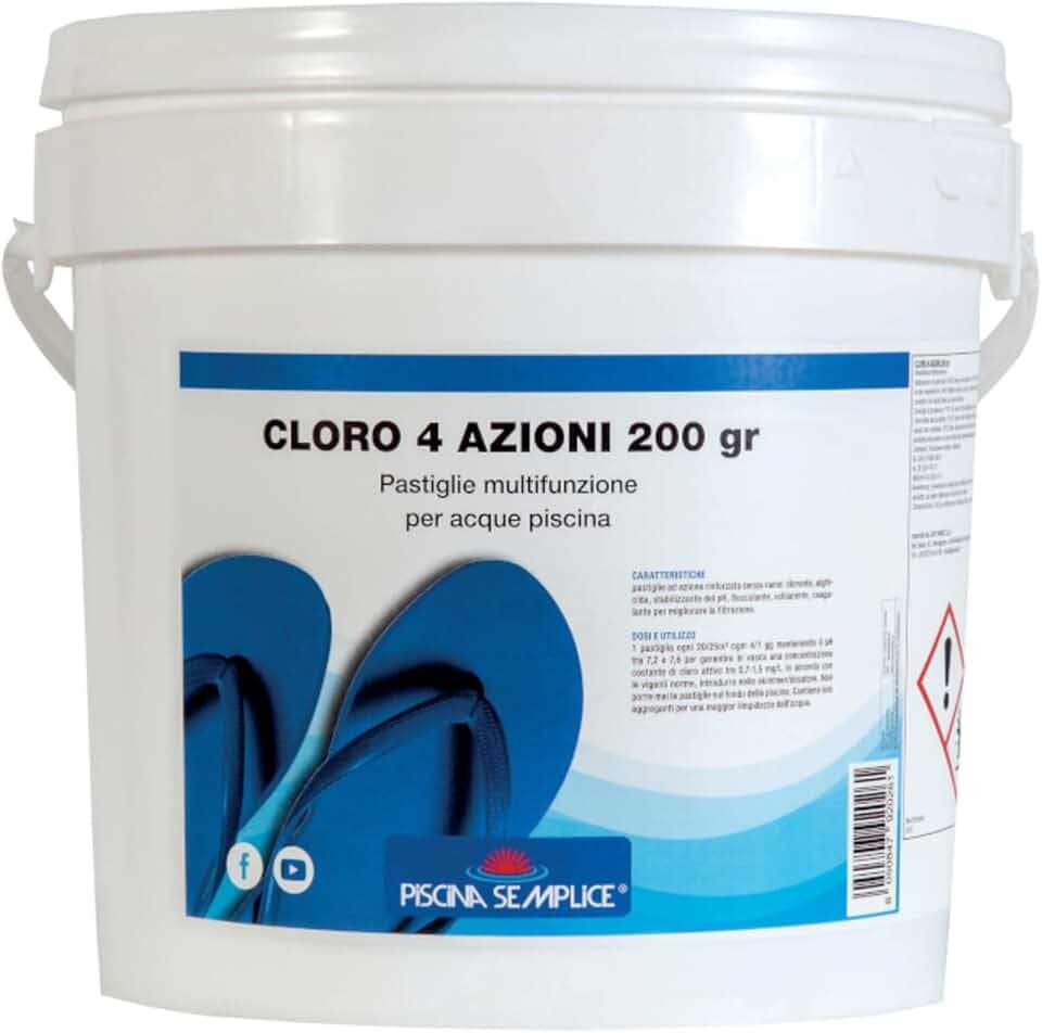 Lapi - 5 Kg Cloro 4 Azioni pastiglie 200gr. Quattro multifunzione nuovo prodotto ex Tripla Azione. Alghicida Clorante Stabilizzante e flocculante A LENTA Dissoluzione. Per acqua piscina disinfezione