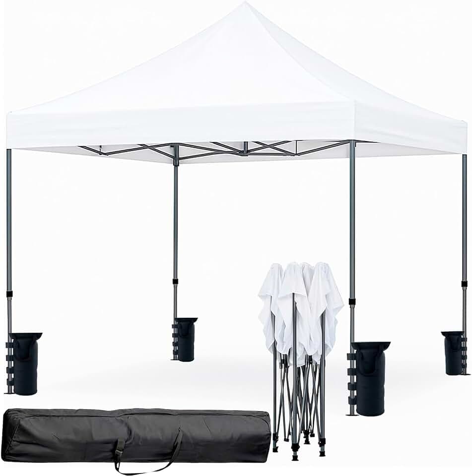 Gazebo Professionale 3x3 M Richiudibile Automatico In Acciaio Con Telo Oxford 1200D PVC Impermeabile e Anti UV Struttura a Fisarmonica con Sacche Zavorra e Borsa Trasporto Sagre Feste Eventi (Bianco)