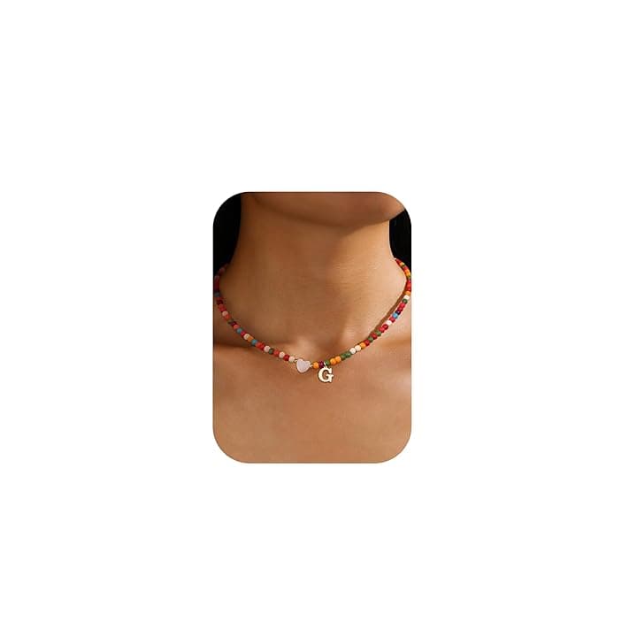 Chriscoco Collana Bambina Donna Particolari, Collana con Iniziale, Regalo Compleanno per Ragazza e Donna, Collana Personalizzato con Perline Colorate e Ciondolo con Lettera, Regali Donna