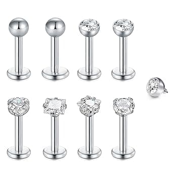 WillTen 8 piercing per trago, helix, piercing per labbra, 16 g, trago, helix, piercing in oro argento, medusa, piercing in acciaio chirurgico, orecchio, helix, conch