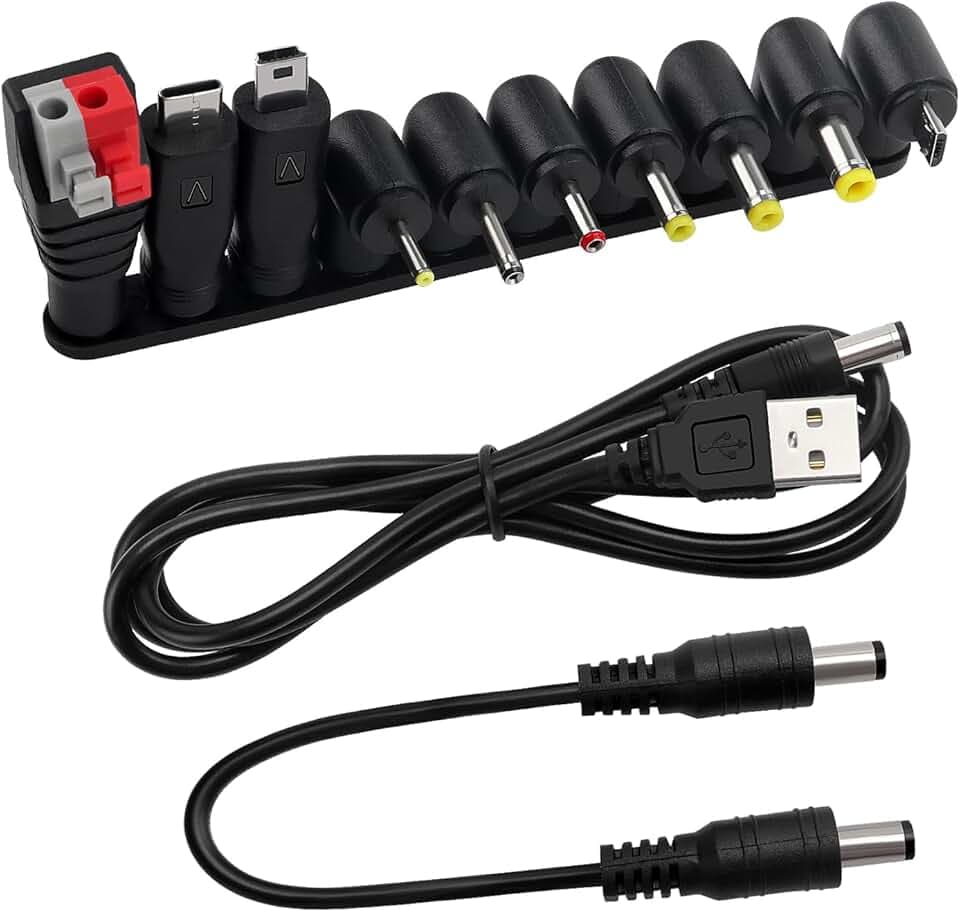 10 Pezzi Adattatore di Alimentazione DC Universale, KUOQIY 5.5x2.1 mm Femmina a Maschio Adattatore Jack Connettore, DC Barrel Connettore Tips con 2 Pezzi Cavo, per Ventilatori, Router