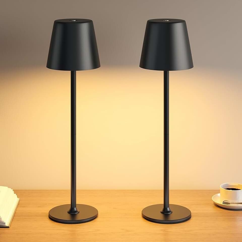 2 Pezzi Lampada da Tavolo Senza Fili in Metallo, Lampada Comodino Global Recycled Standard