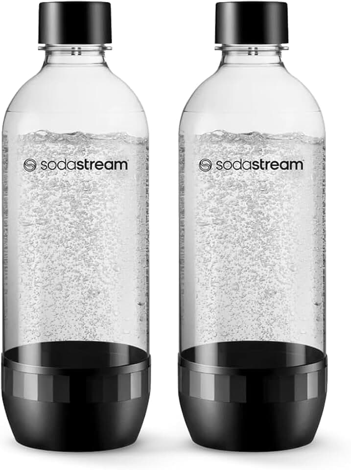 Sodastream Classic - 2 bottiglie d’acqua lavabili in lavastoviglie, capacità 1 litro, bottiglie per la gasatura compatibili con Gaia, Terra, Art ed Enso, ecologiche, colore nero.