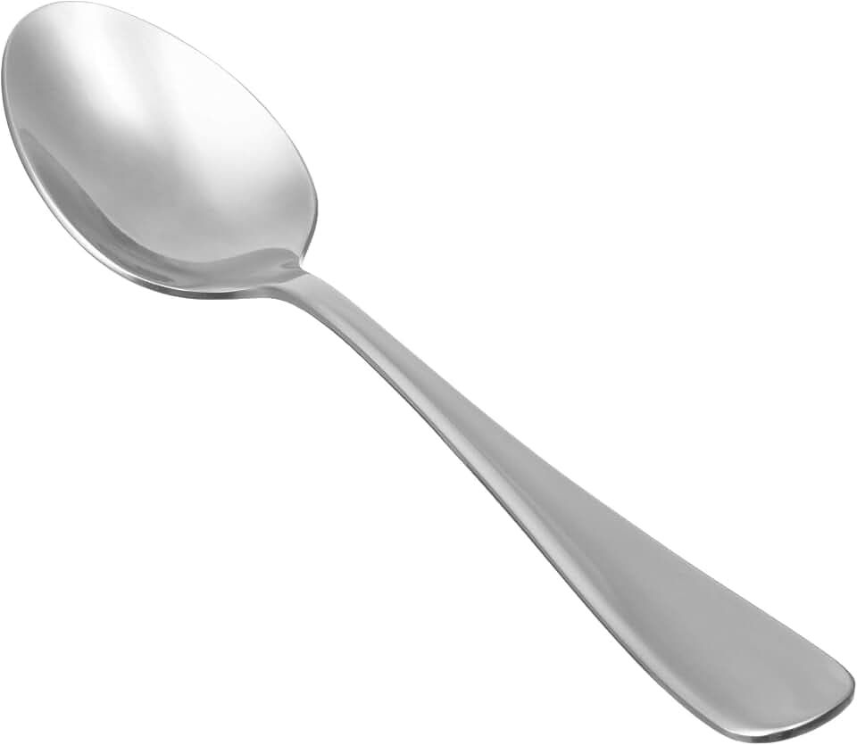 Amazon Basics - Cucchiai da Tavola in Acciaio Inossidabile Lavabili in Lavastoviglie con Bordo Arrotondato, Cucchiai Grandi, 20 cm, Confezione da 12, Argento