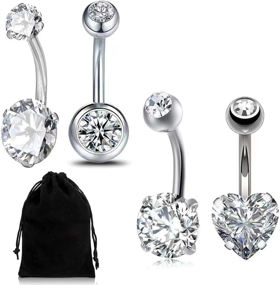 4pz Piercing Ombelico Acciaio, Piercing Ombelico Anello, Anello con Ombelico Argento, Ombelico Bar Gioielli Piercing, Ombelico Barra Piercing Pancia, Bar Lungo Ombelico Barbell, Ventre Anello Piercing