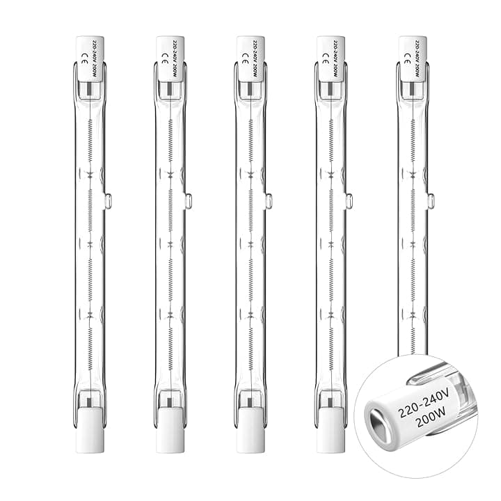 Lampadina R7S 5 pezzi lampadine alogene R7S T3 118mm 200W 220V-240, lampadina alogena di tipo J, 4650LM bianco caldo 3000K, adatta per lampade da terra e stradali