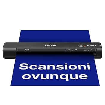Epson WorkForce ES-60W Scanner Portatile Compatto, Wireless Wi-Fi Direct USB, pannello LCD, Scansione 600dpi, Alimentazione Automatica, Scansione 8,5 ppm, JPEG, PDF, TIFF Supportati, Software Incluso