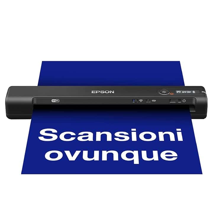 Epson WorkForce ES-60W Scanner Portatile Compatto, Wireless Wi-Fi Direct USB, pannello LCD, Scansione 600dpi, Alimentazione Automatica, Scansione 8,5 ppm, JPEG, PDF, TIFF Supportati, Software Incluso