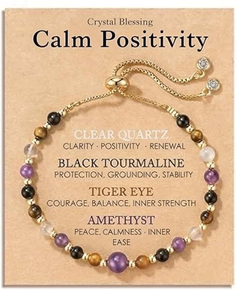 LuminCross Bracciale Pietre Naturali Donna – Bracciale Ametista, Occhio di Tigre e Tormalina Nera con Quarzo Chiaro, Braccialetti Donna Portafortuna, Bracciale Chakra Boho, Regali per Donne e Compleanni